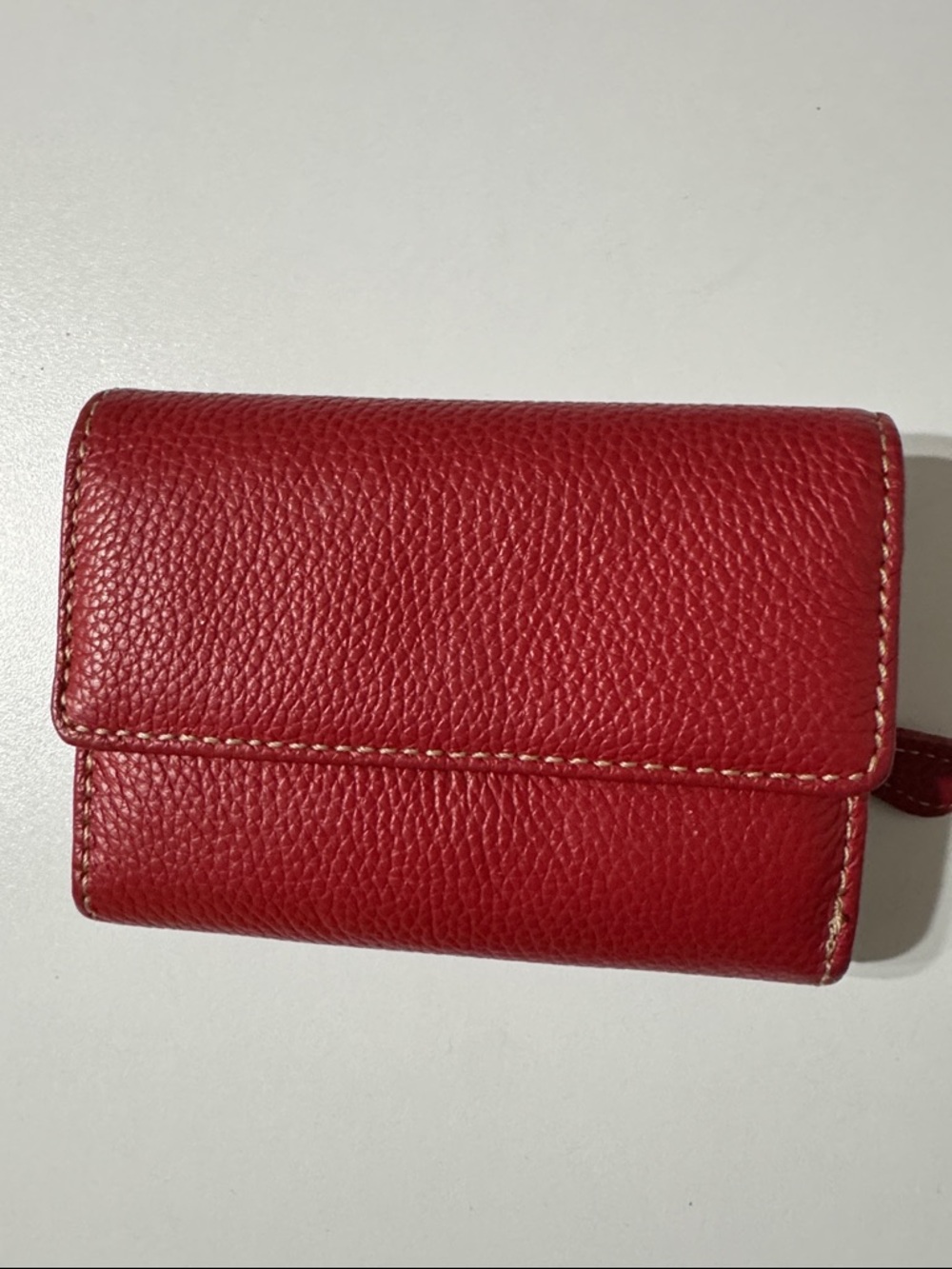 Compact Red Pebbled Leather Wallet